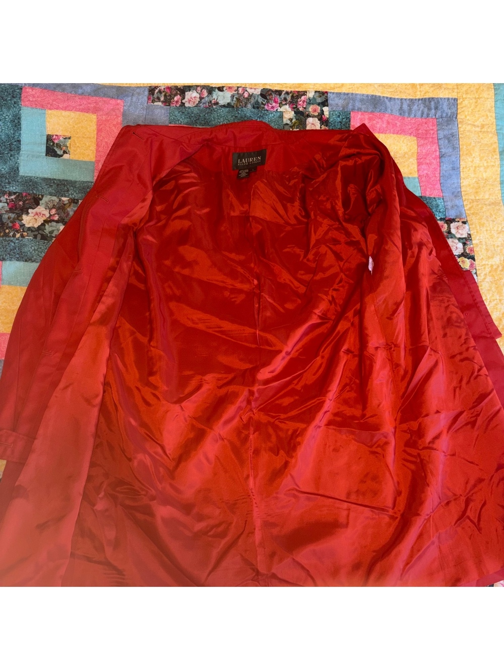 Lauren Ralph Lauren Vintage Red Polyester Trench Coat, Woman’s Size Large - Picture 4 of 9